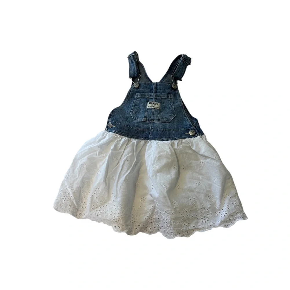 OshKosh B’Gosh Toddler Denim & White Eyelet Overall Dress